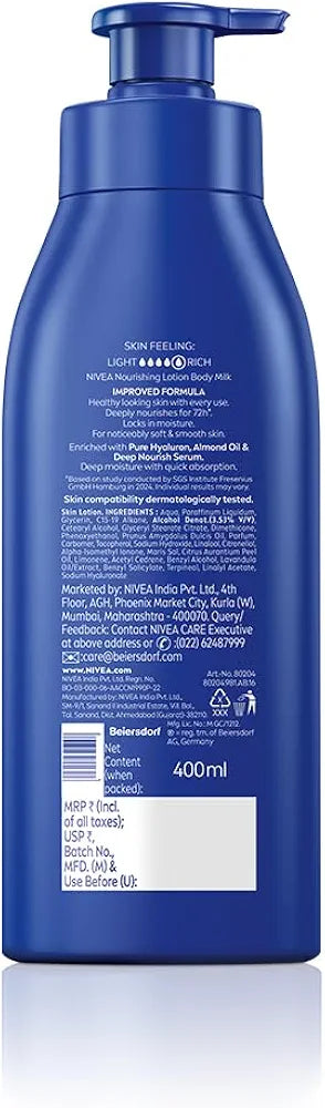 NIVEA Nourishing Body Milk – Very Dry Skin, Hyaluronic Acid (400ml)