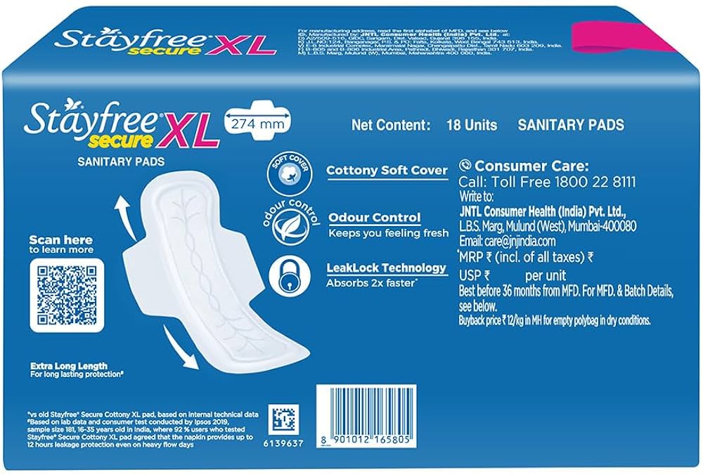 Stayfree Secure XL Cottony Soft Sanitary Pads (18 Pads)