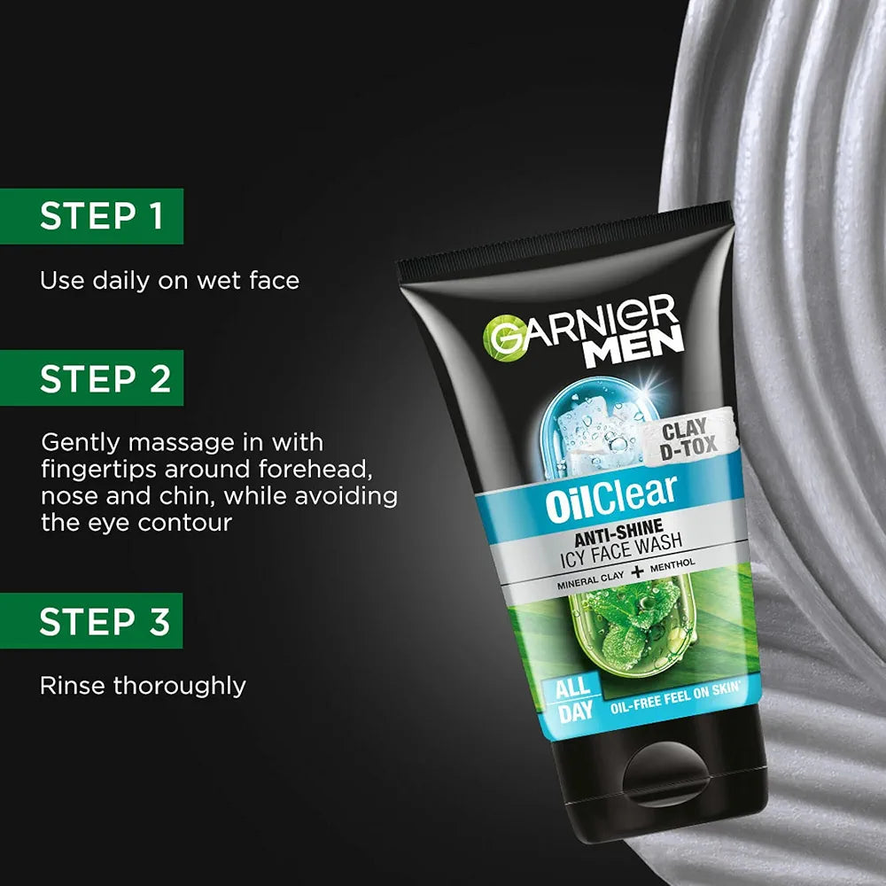 Garnier Men Oil Clear Clay D-Tox Face Wash – Icy Deep Cleansing (50g)