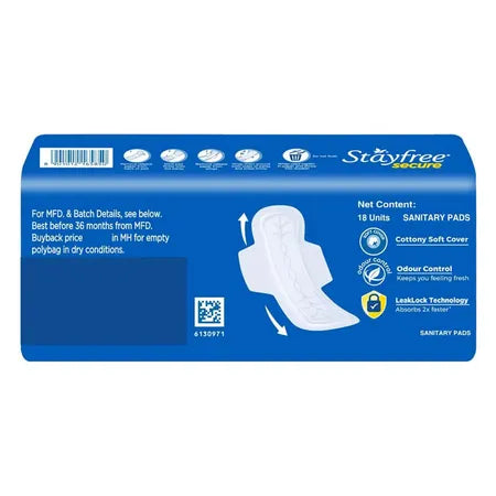 Stayfree Secure Cottony Soft Sanitary Pads (18 Pads)