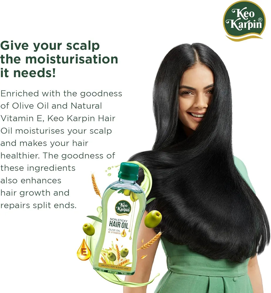 Keo Karpin Olive & Vitamin E Non-Sticky Hair Oil (300ml / 500ml)