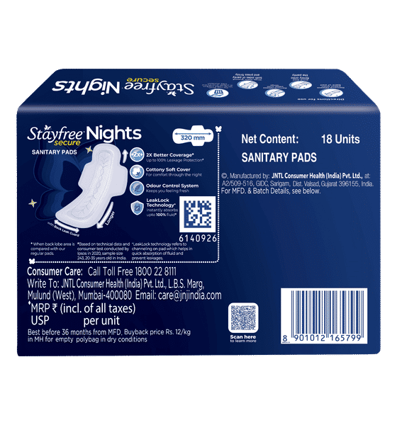 Stayfree Night XXL Sanitary Pads – Extra Long Protection (18 Pads)