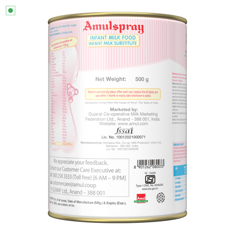 Amul Spray Milk Powder 500g  – Tin