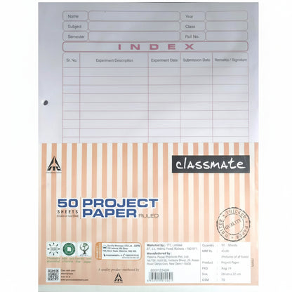 Classmate Project Paper – 50 Sheets